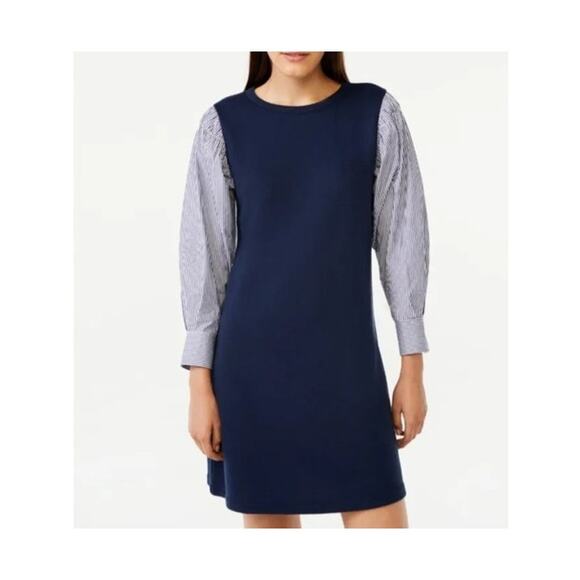 Free Assembly Mini Shift Dress Women Size XS Blue Long Sleeve Coastal Nautical - Picture 1 of 10